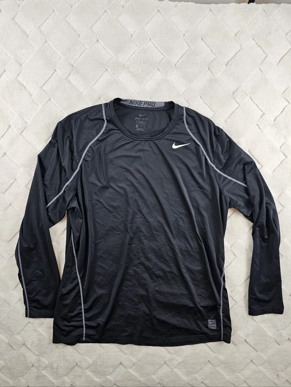 Nike Pro Dri Fit Long Sleeve Shirt Mens 2XL Solid Black Gym Yoga Run Wear